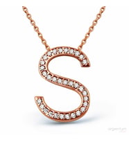 Zirkon Taşlı Gümüş S Harfi Kolye - N091001 (Rose)