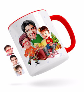 BK Gift Kişiye Özel Yeni Yıl Aile Karikatürlü Kırmızı Kupa Bardak-1