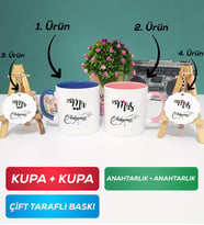 İkili Lacivert Pembe Çiftlere Özel Mr Mrs Sevgiliye Hediye Kupa Bardak Anahtarlık
