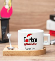 Türkçe Öğretmenine Hediye Ahşap Altlıklı Fincan