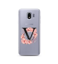 Pembe Çiçekli Harf Tasarım Süper Şeffaf Silikon Telefon Kılıfı Samsung J4 V-Harf
