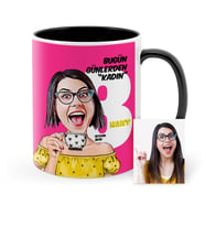 BK Gift Kişiye Özel Kadınlar Günü Temalı Karikatür Siyah Kupa Bardak  3