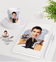 BK Gift Kişiye Özel Erkek Avukat Karikatürlü Beyaz Defter Kalem Türk Kahvesi Fincanı Seti-3 (Model 1)