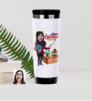 BK Gift Kişiye Özel Tesettürlü Bayan Öğretmen Karikatürlü Çelik Termos Bardak - 1
