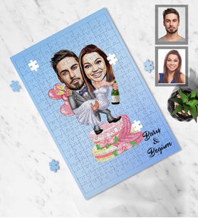Kişiye Özel Gelin Damat Karikatürlü A3 130 Parça Puzzle Mod-9