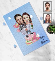Kişiye Özel Gelin Damat Karikatürlü A3 130 Parça Puzzle Mod-9