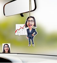 BK Gift Kişiye Özel Bayan Patron Karikatürlü Ahşap Araba Dikiz Ayna Süsü (Çok Renkli)