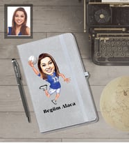Kişiye Özel Sporcu Karikatürlü Gri Defter Kalem Hediye Seti  Bayan-2