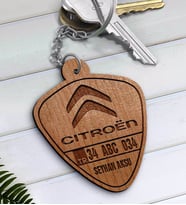 BK Gift Kişiye Özel İsimli Plakalı Citroen Ahşap Anahtarlık-2 (Beyaz)
