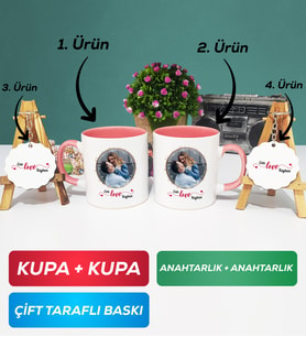 İkili Pembe Sevgiliye Sevgililer Günü Hediyesi 11 Kupa Bardak Anahtarlık