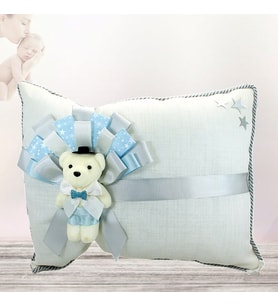 Takı Yastığı, Keten Kumaş Mavi & Gümüş (STD)