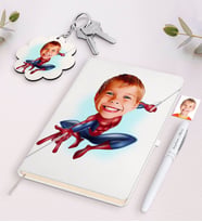 BK Gift Kişiye Özel Erkek Çocuk Örümcek Adam Karikatürlü Beyaz Defter Kalem ve Anahtarlık Hediye Seti (Model 1)