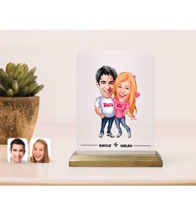 BK Gift Kişiye Özel Sevgililer Karikatürlü Çerçeve-5 (Beyaz)