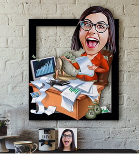 BK Gift Kişiye Özel Bayan Bankacı Karikatürlü 3D Ahşap Tablo-1