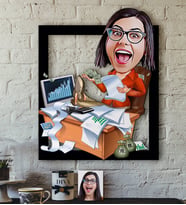 BK Gift Kişiye Özel Bayan Bankacı Karikatürlü 3D Ahşap Tablo-1