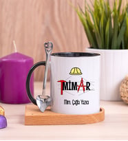 Mimar Ahşap Altlıklı Siyah Kupa Bardak