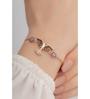 Rose Nazarlıklı Zümrüdü Anka Kuşu Model Gümüş Kadın Bileklik GBLZMRDNKM1-ROS 6018602432475
