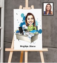 Kişiye Özel İş Kadını Karikatürlü  Ahşap Tablo 30x47 Bayan-16