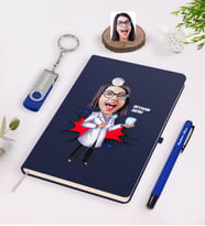 BK Gift Kişiye Özel Kadın Diş Hekimi Karikatürlü Lacivert Defter Kalem 32gb USB Bellek Hediye Seti-3 (Model 1)