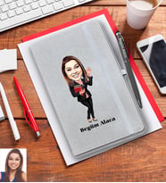 Kişiye Özel Avukat Karikatürlü Gri Defter Kalem Hediye Seti Bayan-1