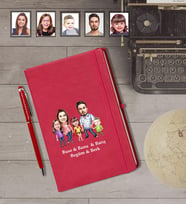 Kişiye Özel Aile Karikatürlü Kırmızı Defter Kalem Hediye Seti   Mod-7