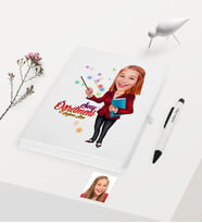 BK Gift Kişiye Özel Bayan Öğretmen Temalı Karikatürlü Beyaz Defter Kalem Hediye Seti - 3
