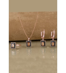 Gümüş Elmas Kesim Zirkon Taşlı Otantik Abiye Günlük Set (Rose)