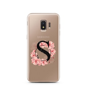 Pembe Çiçekli Harf Tasarım Süper Şeffaf Silikon Telefon Kılıfı Samsung J2 Core S