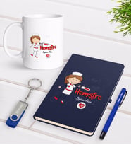 BK Gift Kişiye Özel Hemşire Temalı Lacivert Defter Kalem Kupa 32gb USB Bellek Hediye Seti-5 (Model 1)