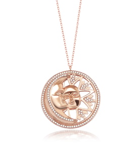 Gümüş Zirkon Taşlı Ay ve Güneş Aşkı Tasarım Kolye (Rose)