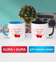 İkili Sevgiliye Sevgililer Günü Hediyesi 6 Kupa Bardak Mavi Siyah
