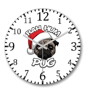 Bah Hum Pug Christmas Duvar Saati Bombeli Gercek Cam