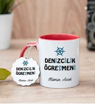 Denizcilik Öğretmeni Kırmızı Kupa Bardak Ve Anahtarlık Set