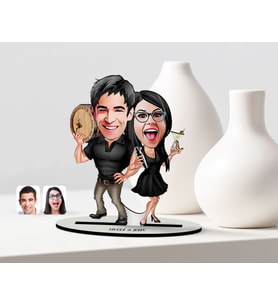 BK Gift Kişiye Özel Sevgili Karikatürlü Ahşap Biblo Model-18 (Beyaz)