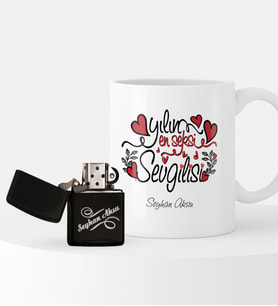 BK Gift Kişiye Özel Yılın En Seksi Sevgilisi Temalı Çakmak ve Kupa Seti
