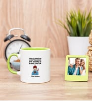 Bak Kendime De Kahve Yaptım Yeşil Kupa Bardak ve Yeşil Mini Fotoğraf Çerçevesi