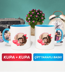 İkili Sevgiliye Sevgililer Günü Hediyesi 8 Kupa Bardak Mavi