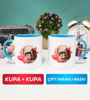 İkili Sevgiliye Sevgililer Günü Hediyesi 8 Kupa Bardak Mavi