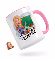 BK Gift Kişiye Özel Kadın Öğretmen Karikatürlü Pembe Kupa Bardak-1