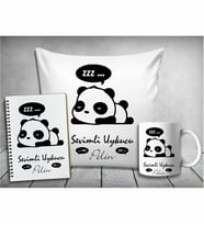Kişiye Özel Uykucu Panda Yastık & Kupa & Defter