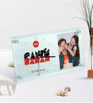 BK Gift Kişiye Özel Fotoğraflı Canım Babam Masaüstü Cam Saat-5 (Beyaz)