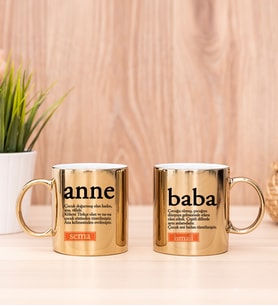 Anne Baba Kelime Anlamı İkili Gold Kupa Bardak