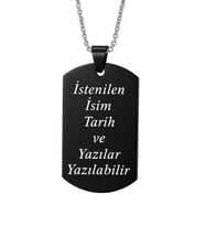 Kişiye Özel İsimli Siyah Asker Künyesi Çelik Erkek Kolye eck04s