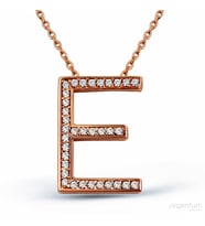 Zirkon Taşlı Gümüş E Harfi Kolye - N089501 (Rose)