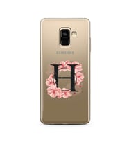 Pembe Çiçekli Harf Tasarım Süper Şeffaf Silikon Telefon Kılıfı Samsung A8 Plus H