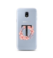 Pembe Çiçekli Harf Tasarım Süper Şeffaf Silikon Telefon Kılıfı Samsung J3 Pro T-