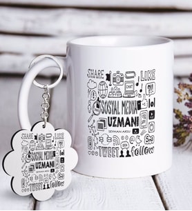 BK Gift Kişiye Özel Mesleki Sosyal Medya Uzmanı Beyaz Kupa ve Anahtarlık Hediye Seti-2 (Model 1)