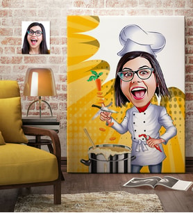 BK Gift Kişiye Özel Bayan Chef Karikatür Kanvas Tablo 70x100cm 1
