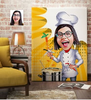 BK Gift Kişiye Özel Bayan Chef Karikatür Kanvas Tablo 70x100cm 1