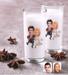 BK Gift Kişiye Özel Renkli Baskılı Sevgililer Karikatürlü İkili Rakı Bardağı Seti-15 (Beyaz)